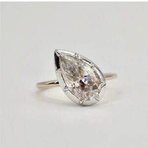 3 carat Georgian Victorian Tilted Pear Moissanite Ring